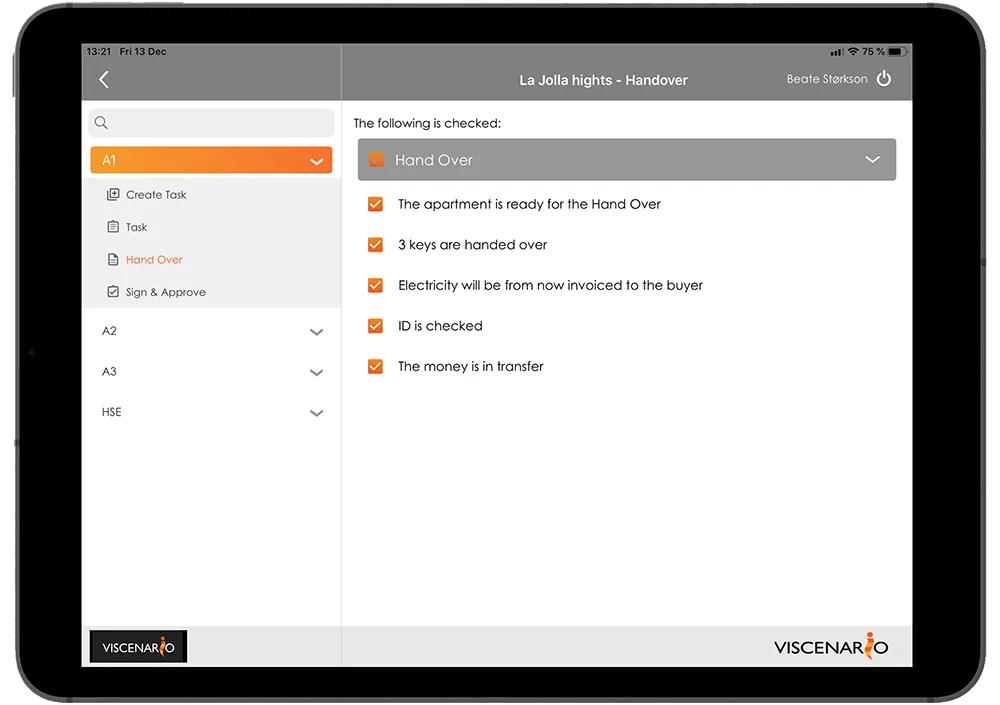 Viscenario Hand Over - Checklist